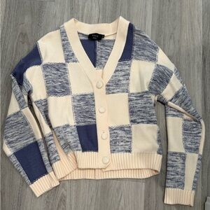Vici Blue and Cream Checkered Cardigan